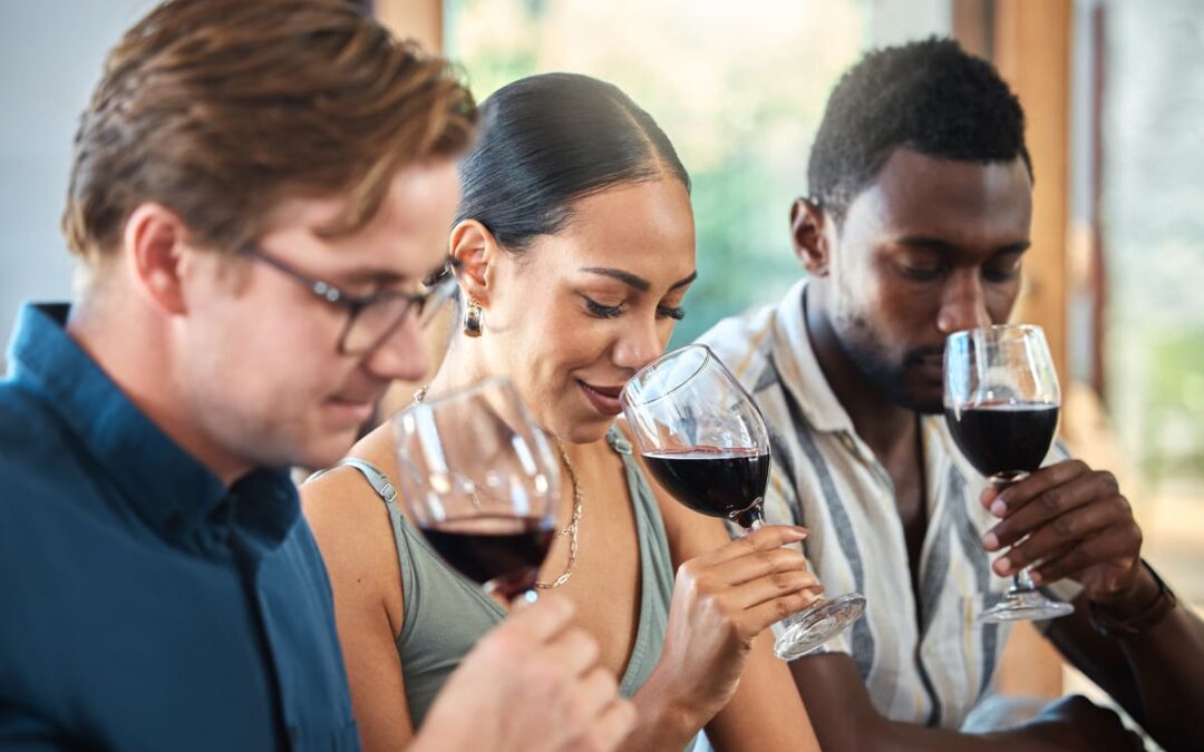 people sniffing wine from wine glass before enjoying it